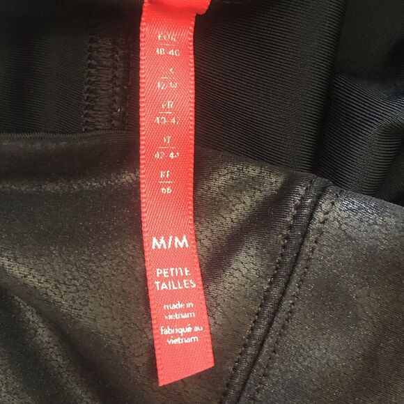 Spanx Leggings Black Faux Leather Metallic Stretch Pants Skinny Medium Petite - Picture 11 of 14